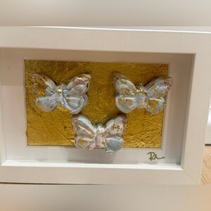 Framed Butterfly Art with Gold leaf Background size 4x6
